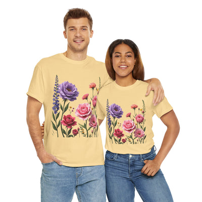 Wildflowers and Pink/Violet Roses, Graphic T-Shirts for Women, Floral Shirt, Womens Short Sleeve, Ladies Graphic Tees #5100TTS