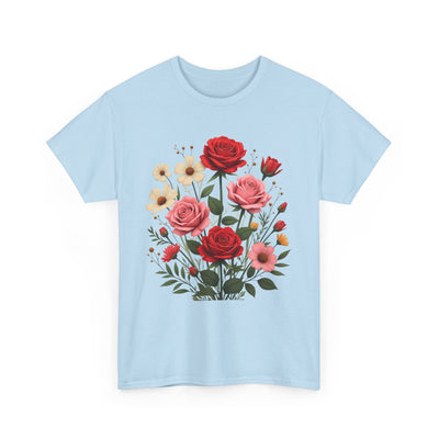 Wildflowers and Pink & Red Roses, Graphic T-Shirts for Women, Floral Shirt, Womens Short Sleeve, Ladies Graphic Tees #5134TTS