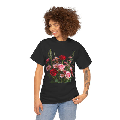Wildflowers and Red & Pink Roses, Graphic T-Shirts for Women, Floral Shirt, Womens Short Sleeve, Ladies Graphic Tees #5132TTS