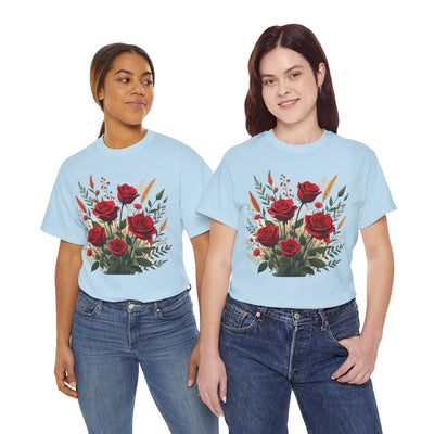 Wildflowers and Red Roses, Graphic T-Shirts for Women, Floral Shirt, Womens Short Sleeve, Ladies Graphic Tees #5129TTS