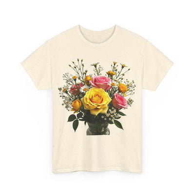 Wildflowers and Pink & Yellow Roses, Graphic T-Shirts for Women, Floral Shirt, Womens Short Sleeve, Ladies Graphic Tees #5143TTS