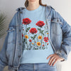 Wildflowers and Red Roses, Graphic T-Shirts for Women, Floral Shirt, Womens Short Sleeve, Ladies Graphic Tees #5034TTS