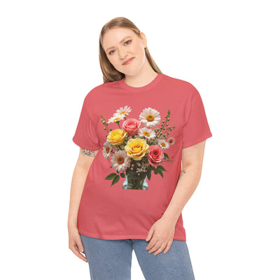 Wildflowers and Pink & Yellow Roses, Graphic T-Shirts for Women, Floral Shirt, Womens Short Sleeve, Ladies Graphic Tees #5136TTS
