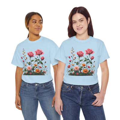 Wildflowers and Pink Roses, Graphic T-Shirts for Women, Floral Shirt, Womens Short Sleeve, Ladies Graphic Tees #5013TTS