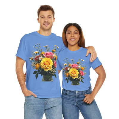 Wildflowers and Pink & Yellow Roses, Graphic T-Shirts for Women, Floral Shirt, Womens Short Sleeve, Ladies Graphic Tees #5143TTS