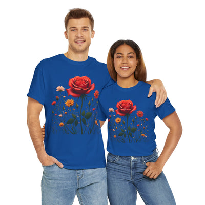 Wildflowers and a Red Rose, Graphic T-Shirts for Women, Floral Shirt, Womens Short Sleeve, Ladies Graphic Tees #5007TTS