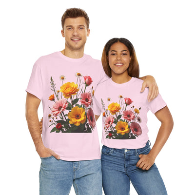 Wildflowers and Pink & Yellow Roses, Graphic T-Shirts for Women, Floral Shirt, Womens Short Sleeve, Ladies Graphic Tees #5147TTS