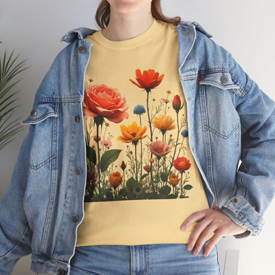 Wildflowers and Orange Roses, Graphic T-Shirts for Women, Floral Shirt, Womens Short Sleeve, Ladies Graphic Tees #5044TTS