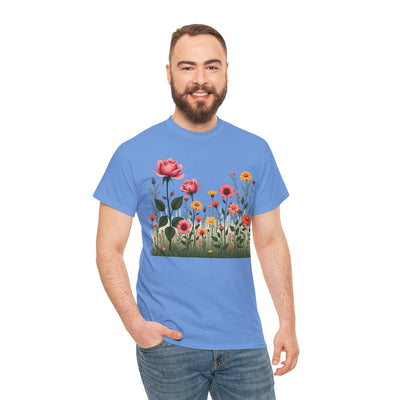 Wildflowers and Pink Roses, Graphic T-Shirts for Women, Floral Shirt, Womens Short Sleeve, Ladies Graphic Tees #5020TTS