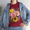 Wildflowers and Pink & Yellow Roses, Graphic T-Shirts for Women, Floral Shirt, Womens Short Sleeve, Ladies Graphic Tees #5145TTS