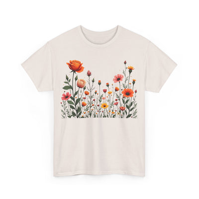 Wildflowers and Orange Roses, Graphic T-Shirts for Women, Floral Shirt, Womens Short Sleeve, Ladies Graphic Tees #5042TTS