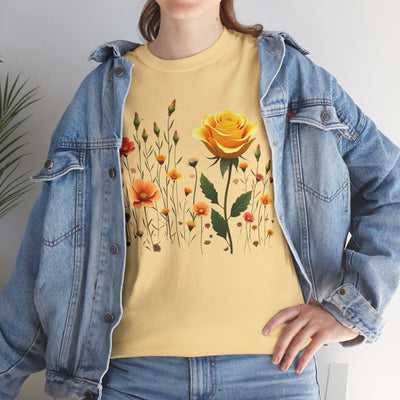 Wildflowers and a Yellow Rose, Graphic T-Shirts for Women, Floral Shirt, Womens Short Sleeve, Ladies Graphic Tees #5010TTS