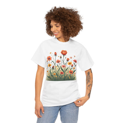 Wildflowers and Orange Roses, Graphic T-Shirts for Women, Floral Shirt, Womens Short Sleeve, Ladies Graphic Tees #5047TTS