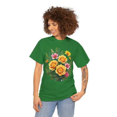Wildflowers and Yellow Roses, Graphic T-Shirts for Women, Floral Shirt, Womens Short Sleeve, Ladies Graphic Tees #5135TTS