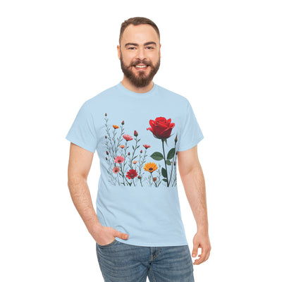 Wildflowers and a Red Rose, Graphic T-Shirts for Women, Floral Shirt, Womens Short Sleeve, Ladies Graphic Tees #5006TTS
