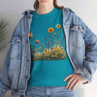 Wildflowers and Yellow Roses, Graphic T-Shirts for Women, Floral Shirt, Womens Short Sleeve, Ladies Graphic Tees #5028TTS