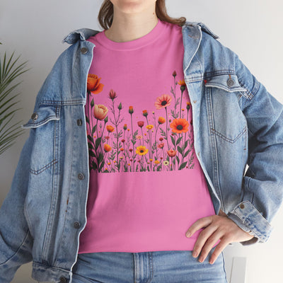 Wildflowers and Orange Roses, Graphic T-Shirts for Women, Floral Shirt, Womens Short Sleeve, Ladies Graphic Tees #5042TTS