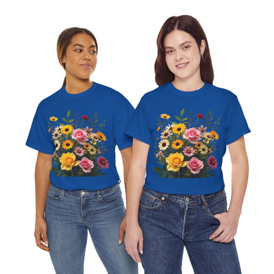 Wildflowers and Pink & Yellow Roses, Graphic T-Shirts for Women, Floral Shirt, Womens Short Sleeve, Ladies Graphic Tees #5150TTS