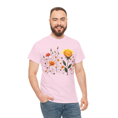 Wildflowers and a Yellow Rose, Graphic T-Shirts for Women, Floral Shirt, Womens Short Sleeve, Ladies Graphic Tees #5010TTS