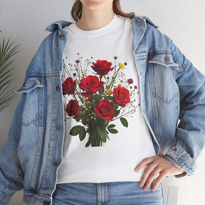 Wildflowers and Red Roses, Graphic T-Shirts for Women, Floral Shirt, Womens Short Sleeve, Ladies Graphic Tees #5131TTS