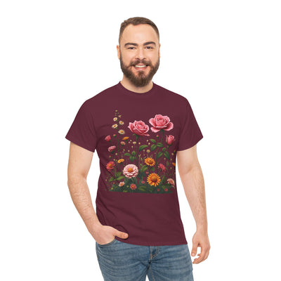 Wildflowers and Pink Roses, Graphic T-Shirts for Women, Floral Shirt, Womens Short Sleeve, Ladies Graphic Tees #5013TTS