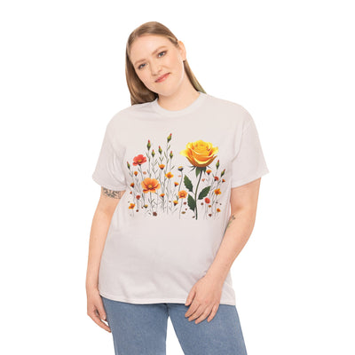 Wildflowers and a Yellow Rose, Graphic T-Shirts for Women, Floral Shirt, Womens Short Sleeve, Ladies Graphic Tees #5010TTS