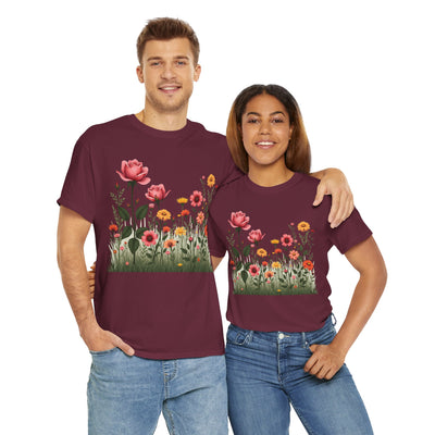 Wildflowers and Pink Roses, Graphic T-Shirts for Women, Floral Shirt, Womens Short Sleeve, Ladies Graphic Tees #5020TTS