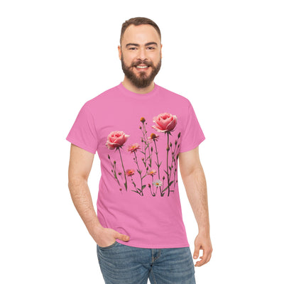 Wildflowers and Pink Roses, Graphic T-Shirts for Women, Floral Shirt, Womens Short Sleeve, Ladies Graphic Tees #5018TTS
