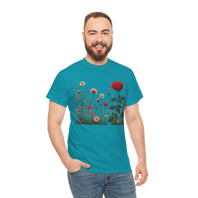 Wildflowers and a Red Rose, Graphic T-Shirts for Women, Floral Shirt, Womens Short Sleeve, Ladies Graphic Tees #5008TTS