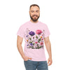 Wildflowers and Pink/Violet Roses, Graphic T-Shirts for Women, Floral Shirt, Womens Short Sleeve, Ladies Graphic Tees #5101TTS