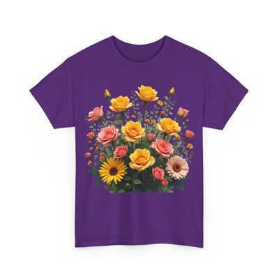 Wildflowers and Pink & Yellow Roses, Graphic T-Shirts for Women, Floral Shirt, Womens Short Sleeve, Ladies Graphic Tees #5141TTS