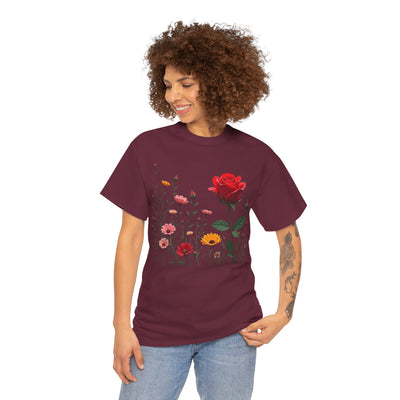 Wildflowers and a Red Rose, Graphic T-Shirts for Women, Floral Shirt, Womens Short Sleeve, Ladies Graphic Tees #5006TTS