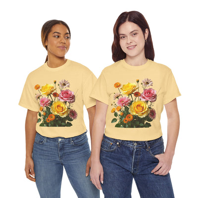 Wildflowers and Pink & Yellow Roses, Graphic T-Shirts for Women, Floral Shirt, Womens Short Sleeve, Ladies Graphic Tees #5148TTS