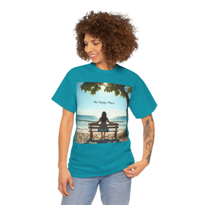 My Happy Place, Woman on Bench, Looking at Waves,Safe Place T-Shirt, Finding My Happy Place Top, Ocean Waves,#5003STS