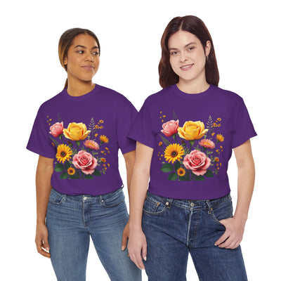 Wildflowers and Pink & Yellow Roses, Graphic T-Shirts for Women, Floral Shirt, Womens Short Sleeve, Ladies Graphic Tees #5146TTS