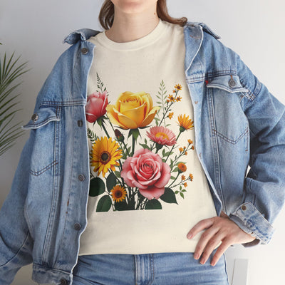 Wildflowers and Pink & Yellow Roses, Graphic T-Shirts for Women, Floral Shirt, Womens Short Sleeve, Ladies Graphic Tees #5146TTS