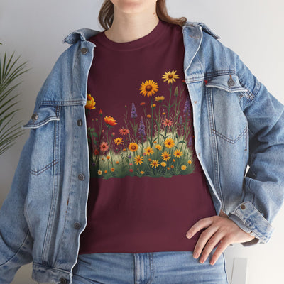 Wildflowers and Yellow Roses, Graphic T-Shirts for Women, Floral Shirt, Womens Short Sleeve, Ladies Graphic Tees #5028TTS
