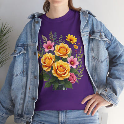 Wildflowers and Yellow Roses, Graphic T-Shirts for Women, Floral Shirt, Womens Short Sleeve, Ladies Graphic Tees #5135TTS