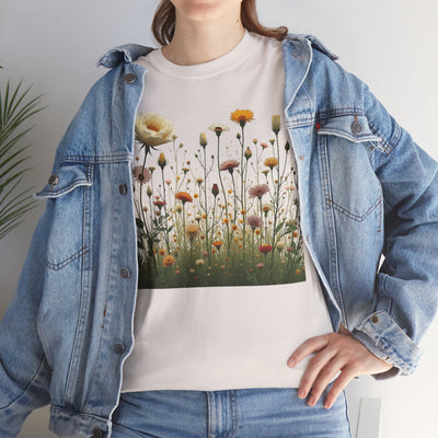 Wildflowers and White Roses, Graphic T-Shirts for Women, Floral Shirt, Womens Short Sleeve, Ladies Graphic Tees #5041TTS