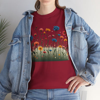 Wildflowers and Blue Roses, Graphic T-Shirts for Women, Floral Shirt, Womens Short Sleeve, Ladies Graphic Tees #5050TTS
