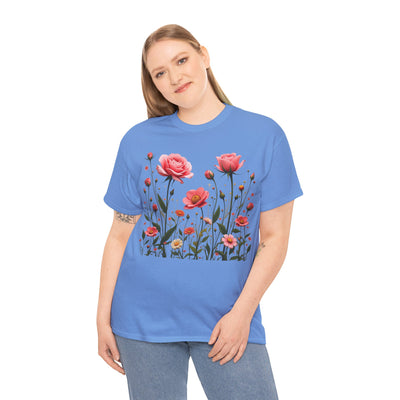 Wildflowers and Pink Roses, Graphic T-Shirts for Women, Floral Shirt, Womens Short Sleeve, Ladies Graphic Tees #5022TTS