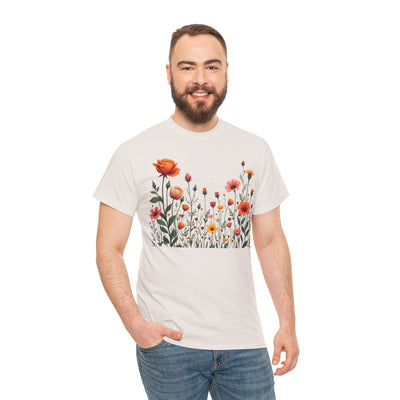 Wildflowers and Orange Roses, Graphic T-Shirts for Women, Floral Shirt, Womens Short Sleeve, Ladies Graphic Tees #5042TTS
