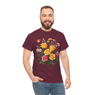 Wildflowers and Pink & Yellow Roses, Graphic T-Shirts for Women, Floral Shirt, Womens Short Sleeve, Ladies Graphic Tees #5137TTS