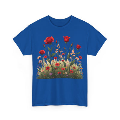 Wildflowers and Red Roses, Graphic T-Shirts for Women, Floral Shirt, Womens Short Sleeve, Ladies Graphic Tees #5032TTS