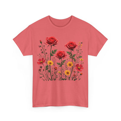 Wildflowers and Red Roses, Graphic T-Shirts for Women, Floral Shirt, Womens Short Sleeve, Ladies Graphic Tees #5034TTS