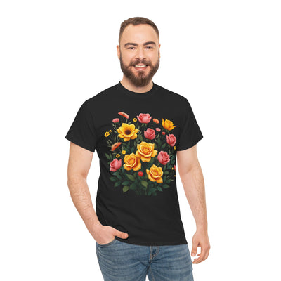 Wildflowers and Pink & Yellow Roses, Graphic T-Shirts for Women, Floral Shirt, Womens Short Sleeve, Ladies Graphic Tees #5139TTS