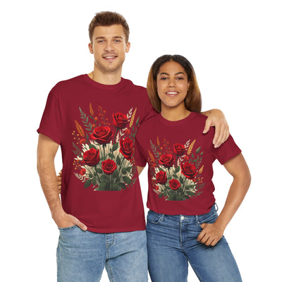 Wildflowers and Red Roses, Graphic T-Shirts for Women, Floral Shirt, Womens Short Sleeve, Ladies Graphic Tees #5129TTS