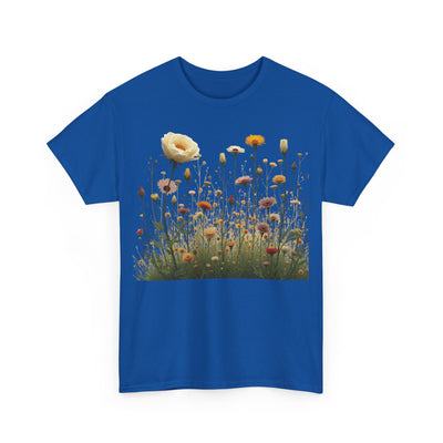 Wildflowers and White Roses, Graphic T-Shirts for Women, Floral Shirt, Womens Short Sleeve, Ladies Graphic Tees #5041TTS