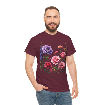 Wildflowers and Pink/Violet Roses, Graphic T-Shirts for Women, Floral Shirt, Womens Short Sleeve, Ladies Graphic Tees #5100TTS