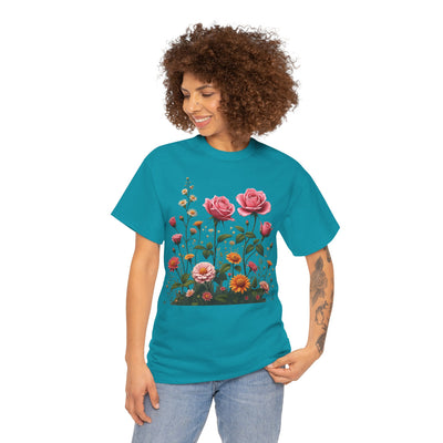 Wildflowers and Pink Roses, Graphic T-Shirts for Women, Floral Shirt, Womens Short Sleeve, Ladies Graphic Tees #5013TTS